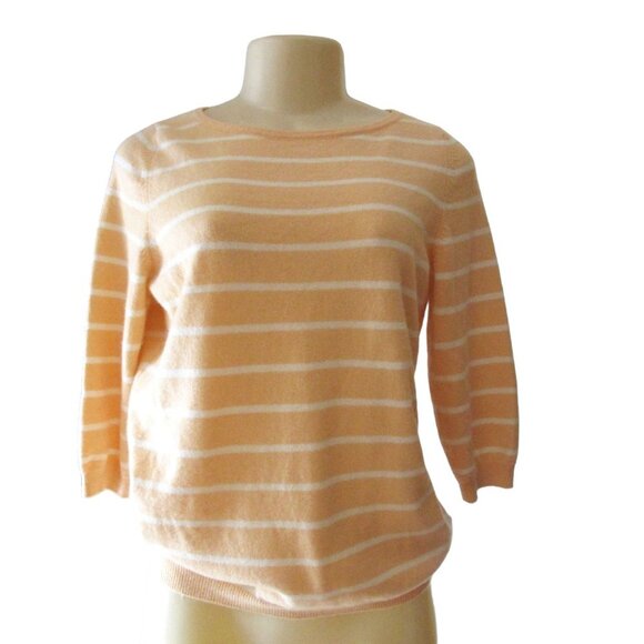 Pure Collection Sweaters - Pure Collection 100 Percent Cashmere Sweater Peach/White w 3/4" Sleeves, Sz 6